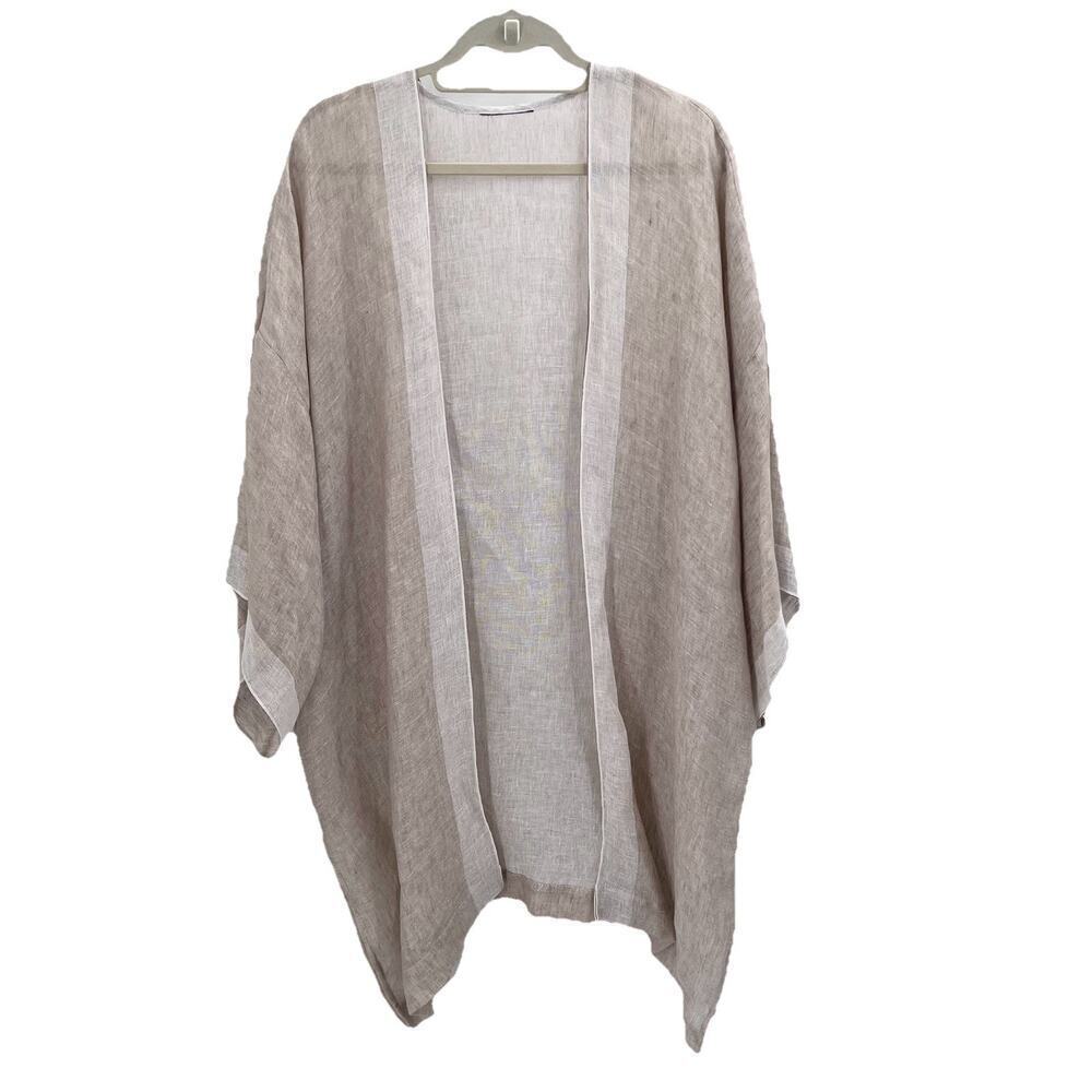 Eskandar Beige Oversized Lagenlook Sheer 100% Linen Duster